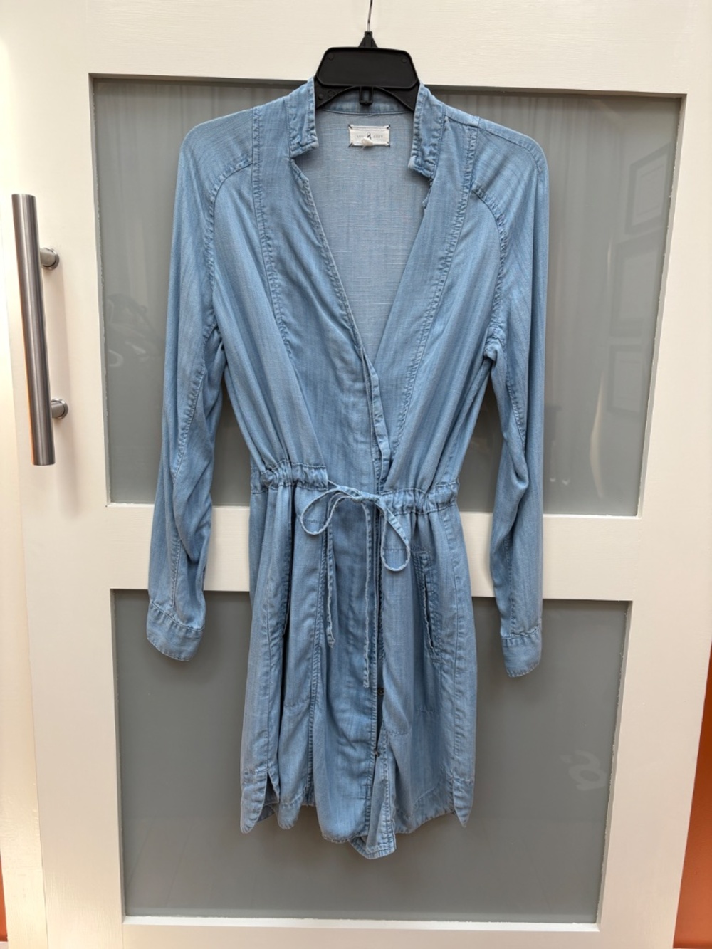 Lou and Grey S Chambray Long Sleeve Tie Waist Dress